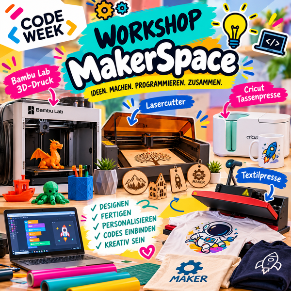 MakerSpace: Probiere dich aus mit 3D-Druck, Tassendruck, Textil-Presse etc.